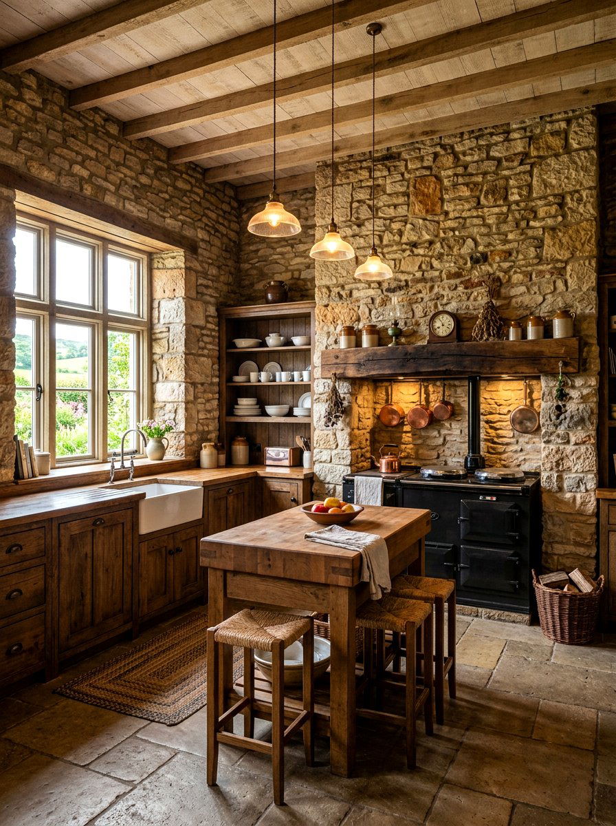 Stone Walled Farmhouse Kitchen - 30 European farmhouse kitchen ideas