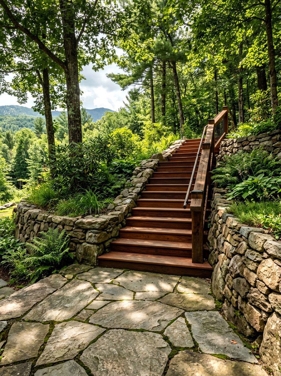 Stone Wood Deck Stairs - 30 deck stair ideas