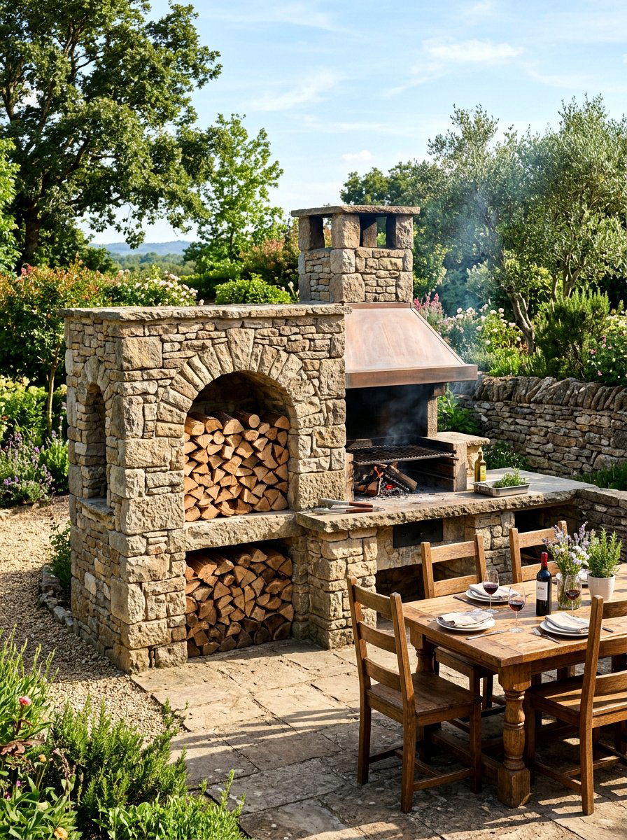 Stone Wood Storage BBQ - 30 bbq area ideas