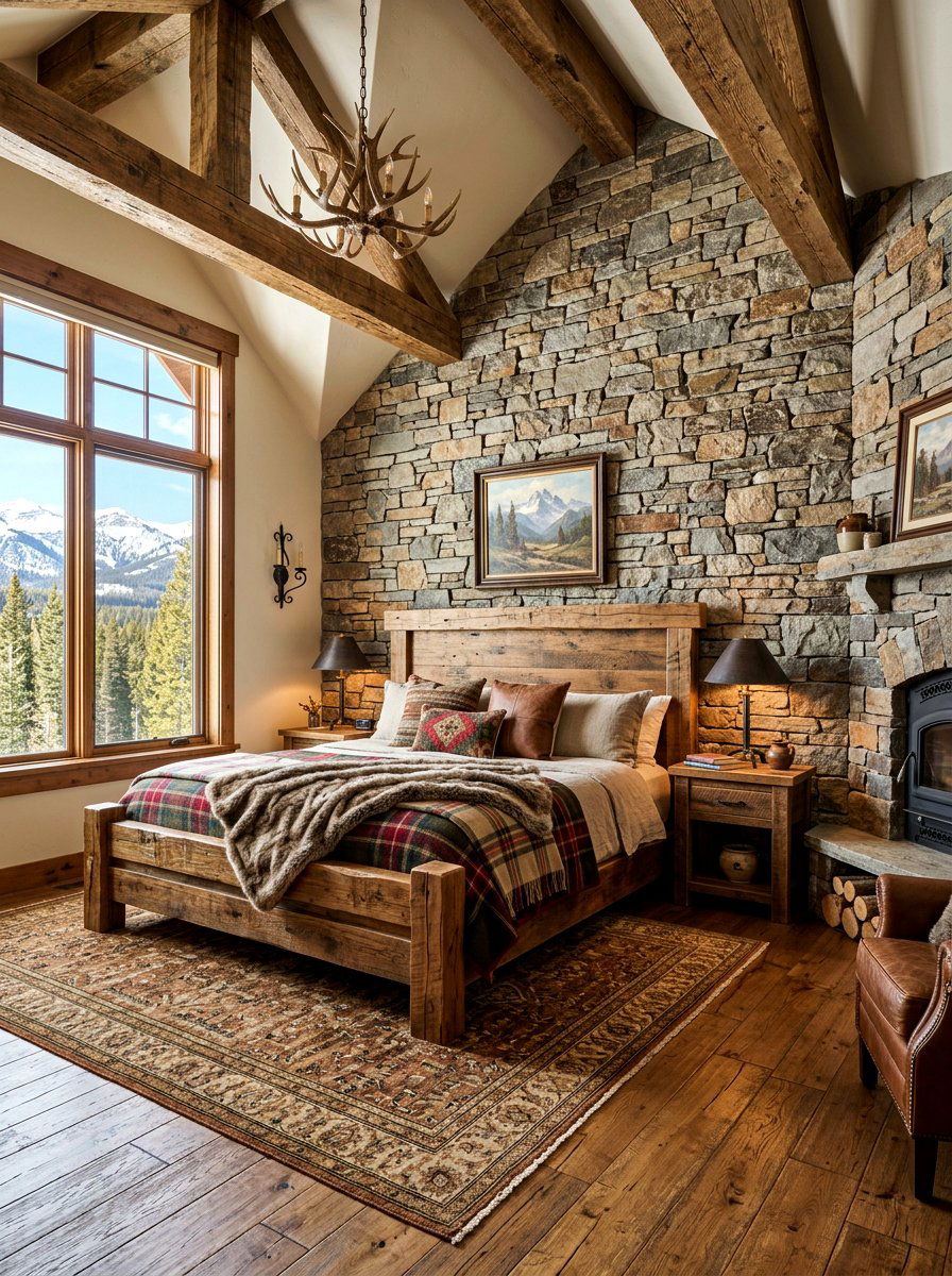 Stone accent wall - 30 earthy bedroom ideas