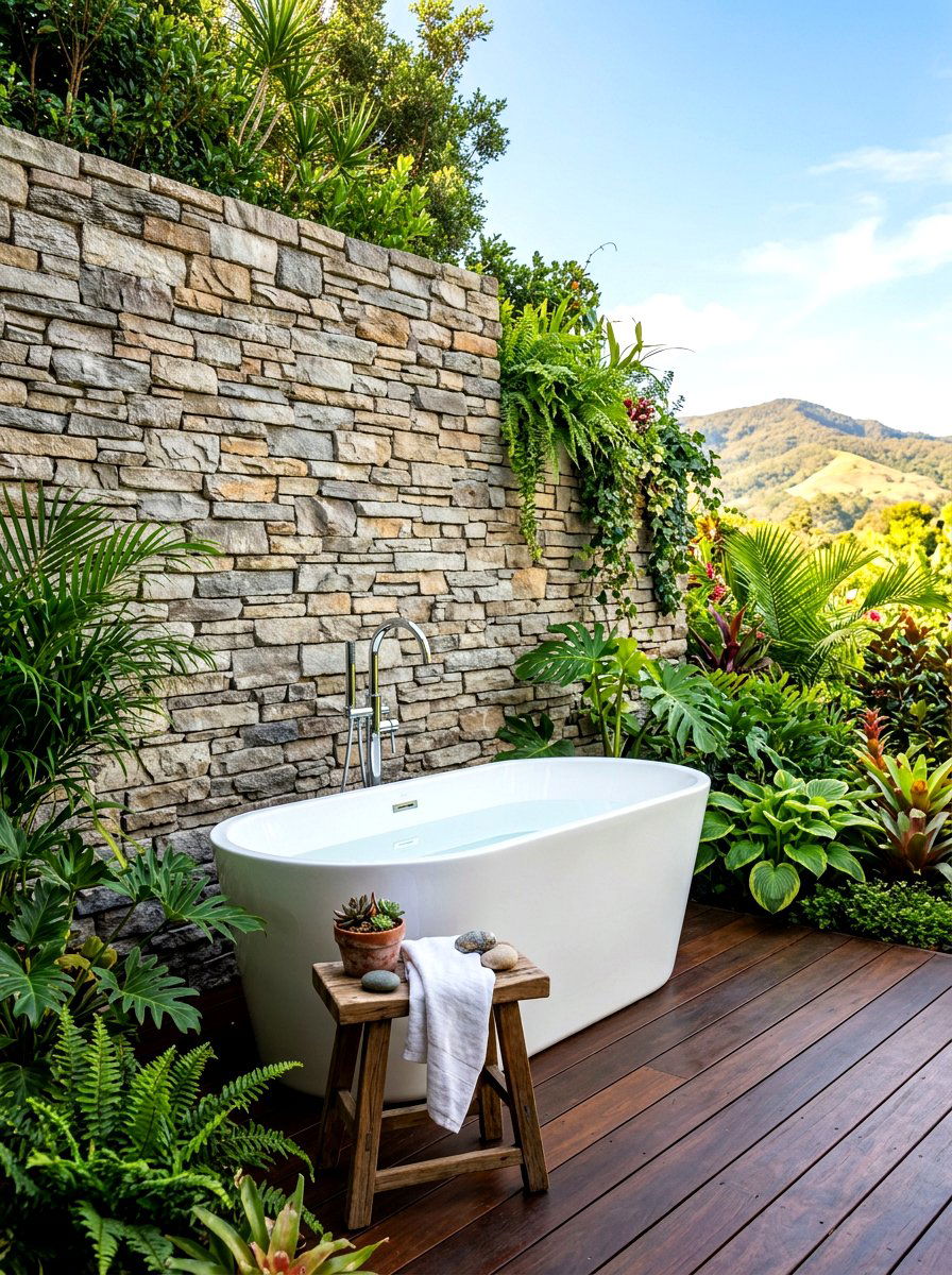 Stone accent wall - 30 lodge bathroom ideas