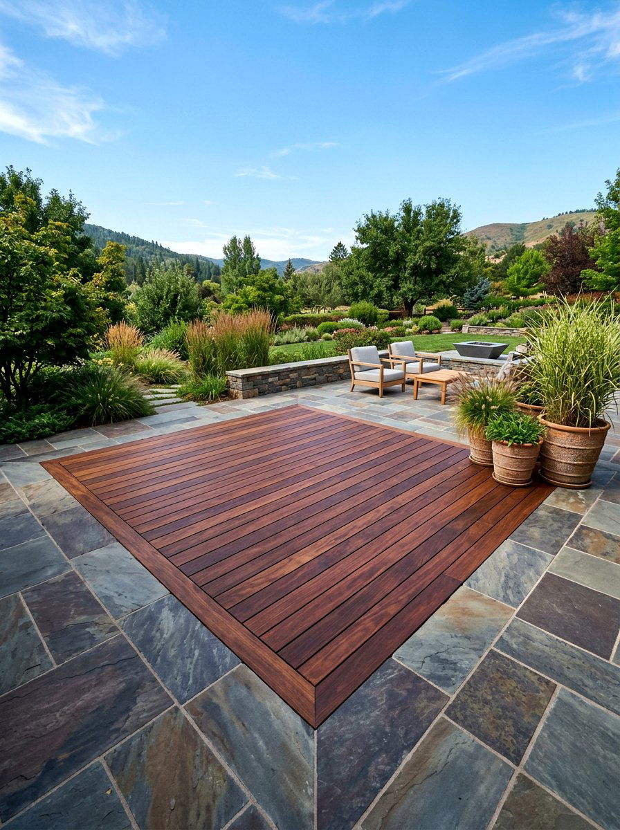 Stone and Wood Combo - 30 backyard yoga deck ideas