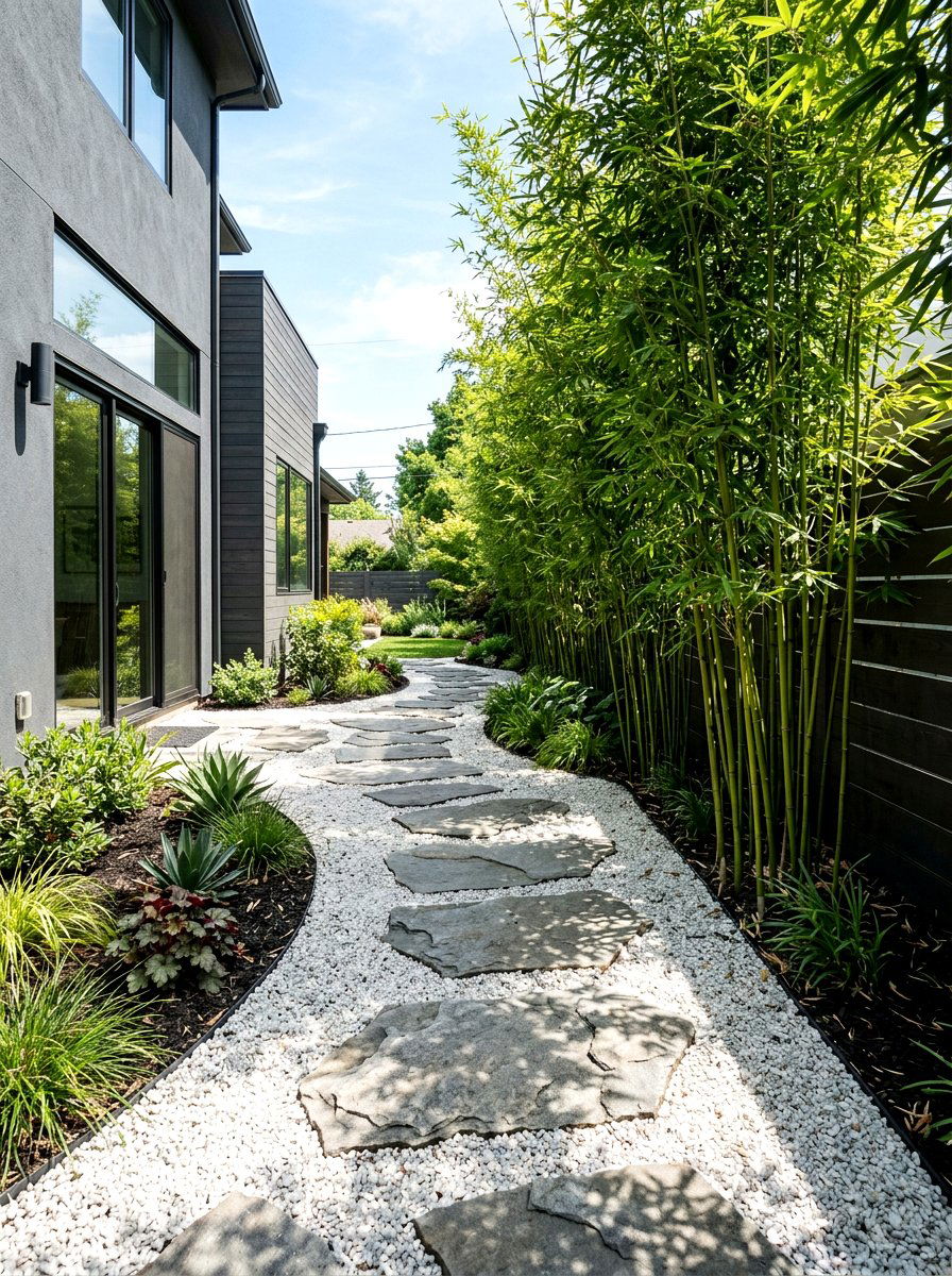 Stone and gravel mix - 30 narrow side yard path ideas