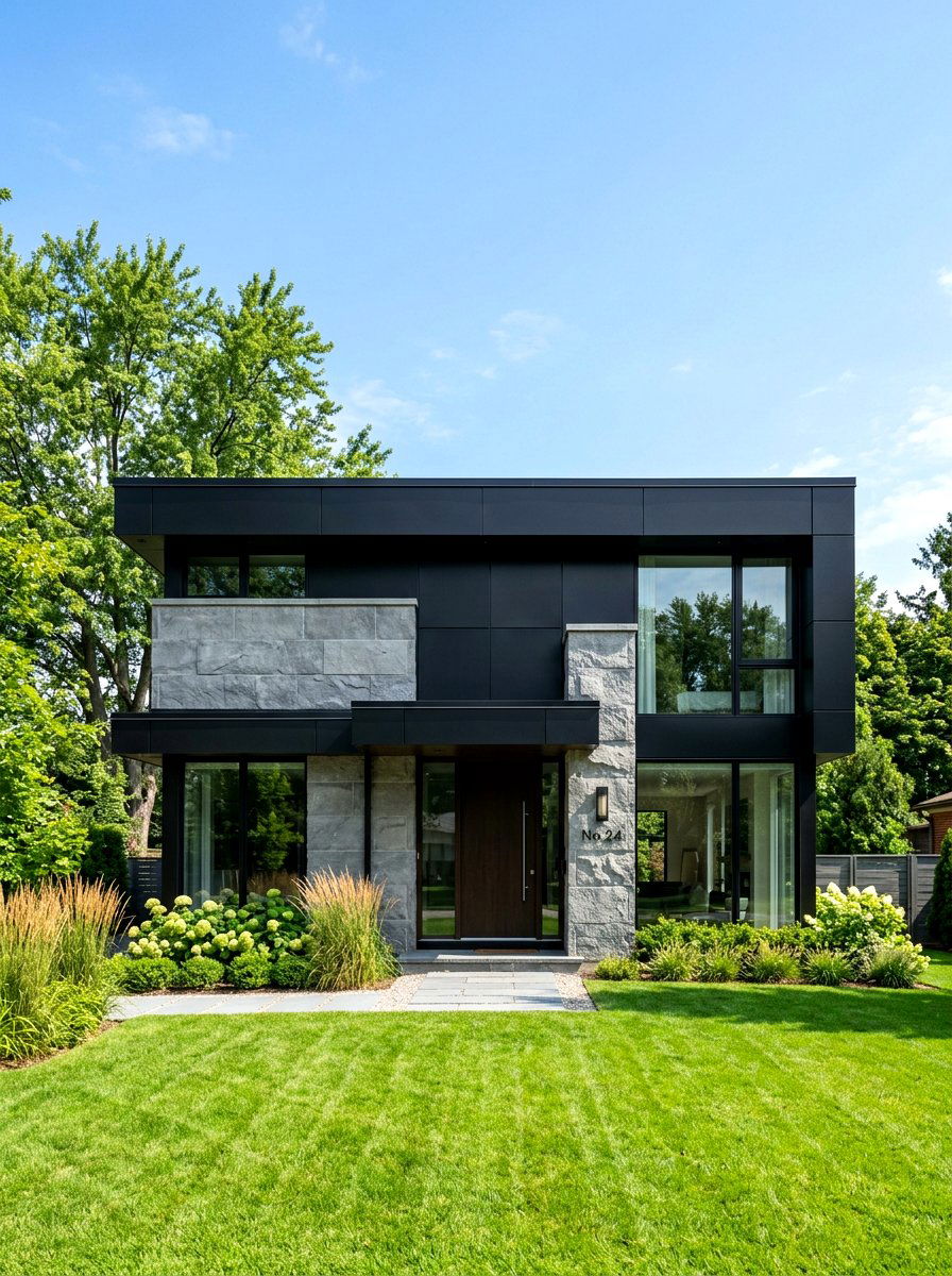 Stone and metal facade - 30 mixed material facade ideas
