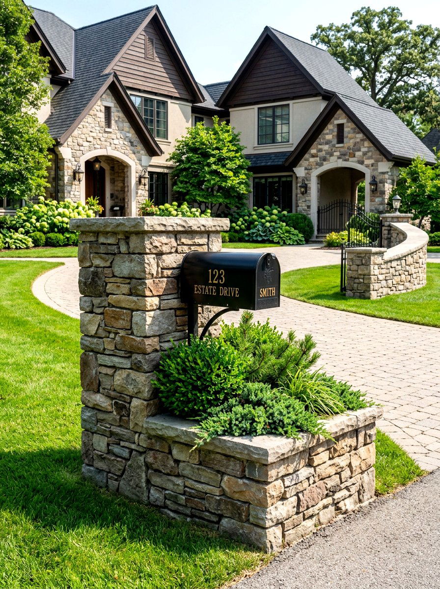 Stone base mailbox planter box - 30 mailbox planter box ideas