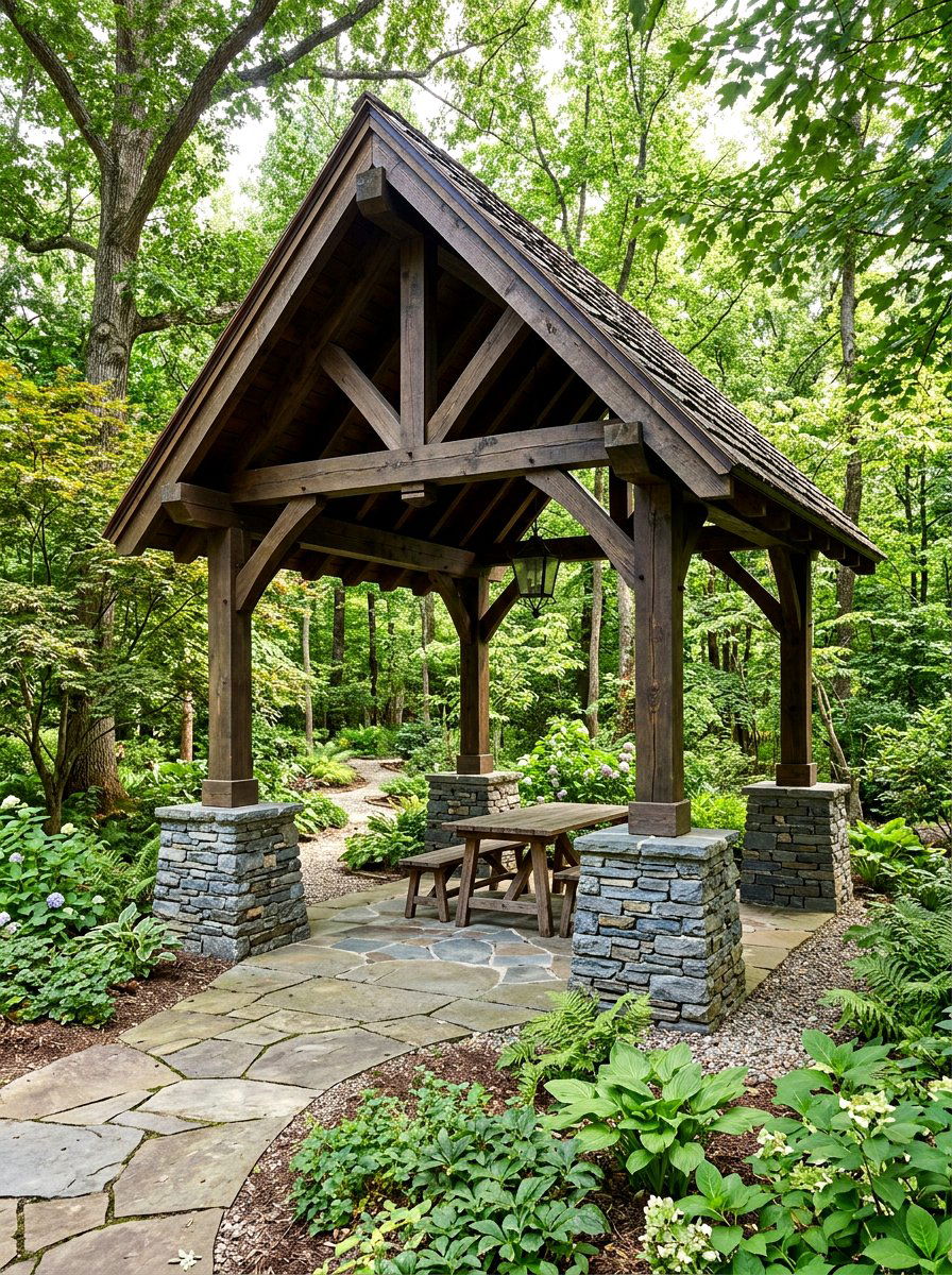 Stone base pavilion - 30 hexagon pavilion ideas