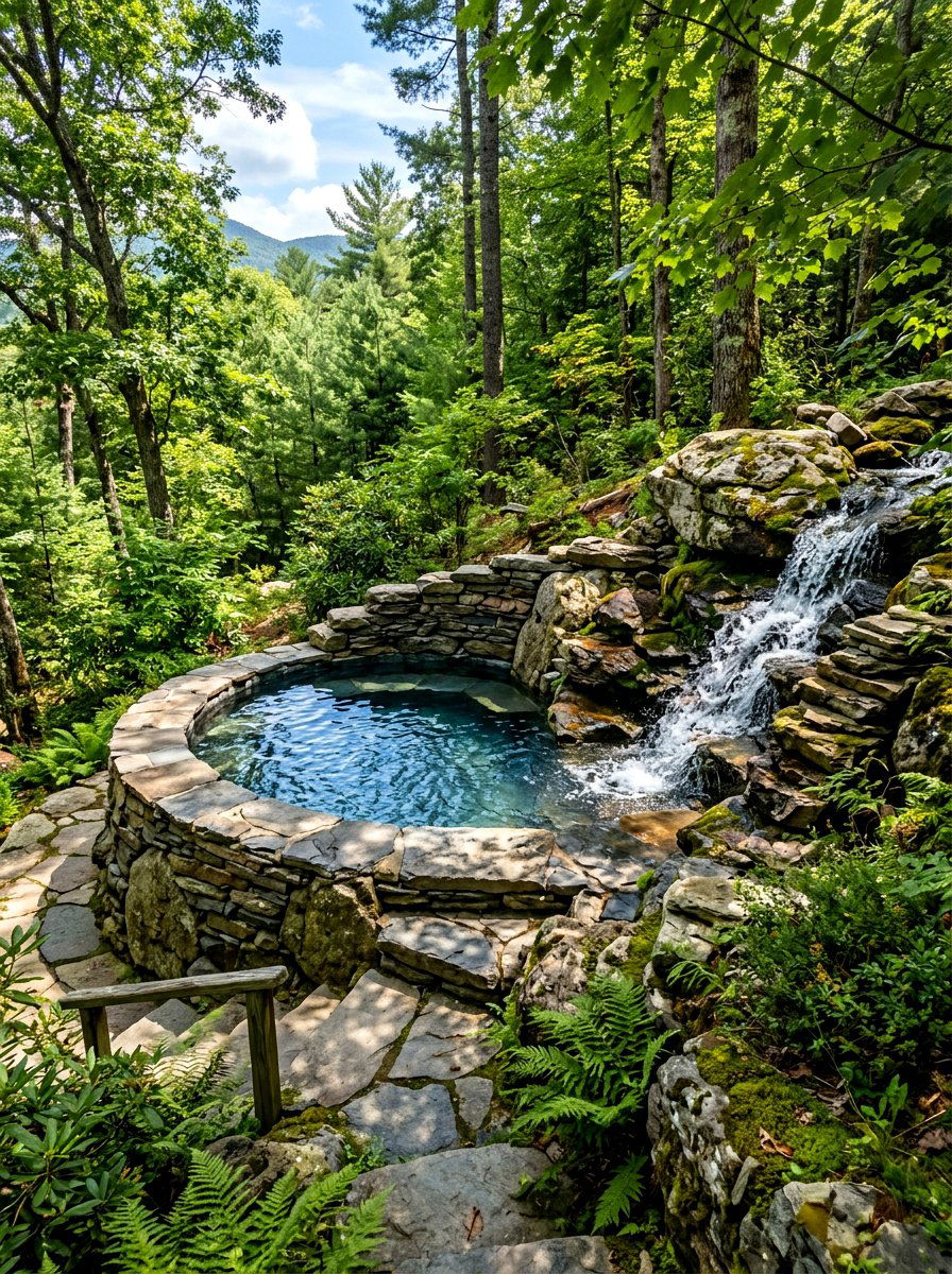Stone clad outdoor plunge - 30 cold plunge bath ideas