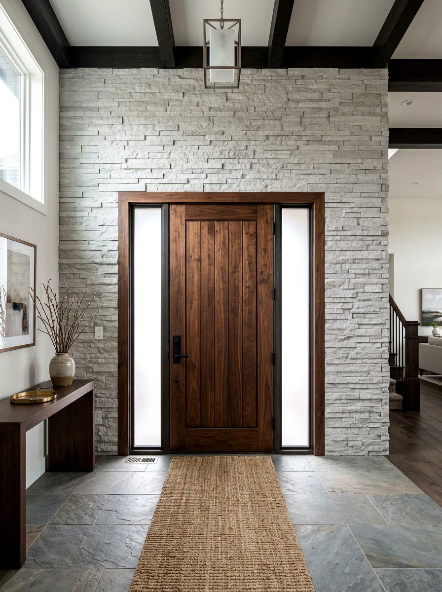 Stone entry wall - 30 modern front entry ideas