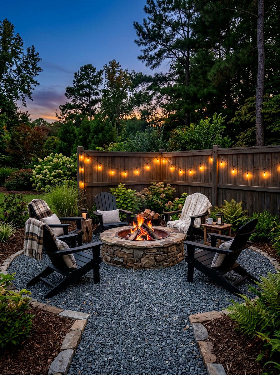 Stone fire pit - 30 corner yard landscaping ideas