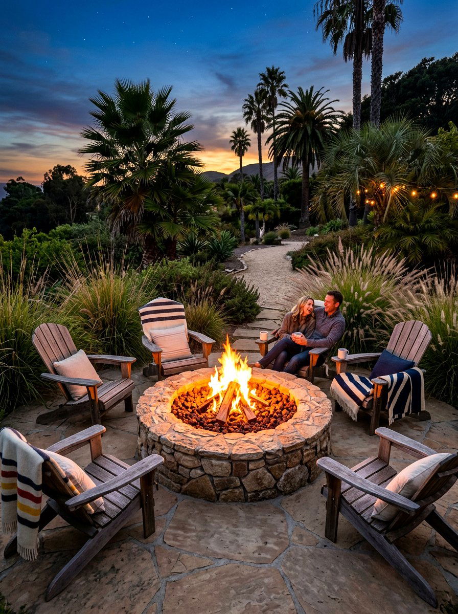 Stone fire pit area - 30 tropical backyard landscaping ideas