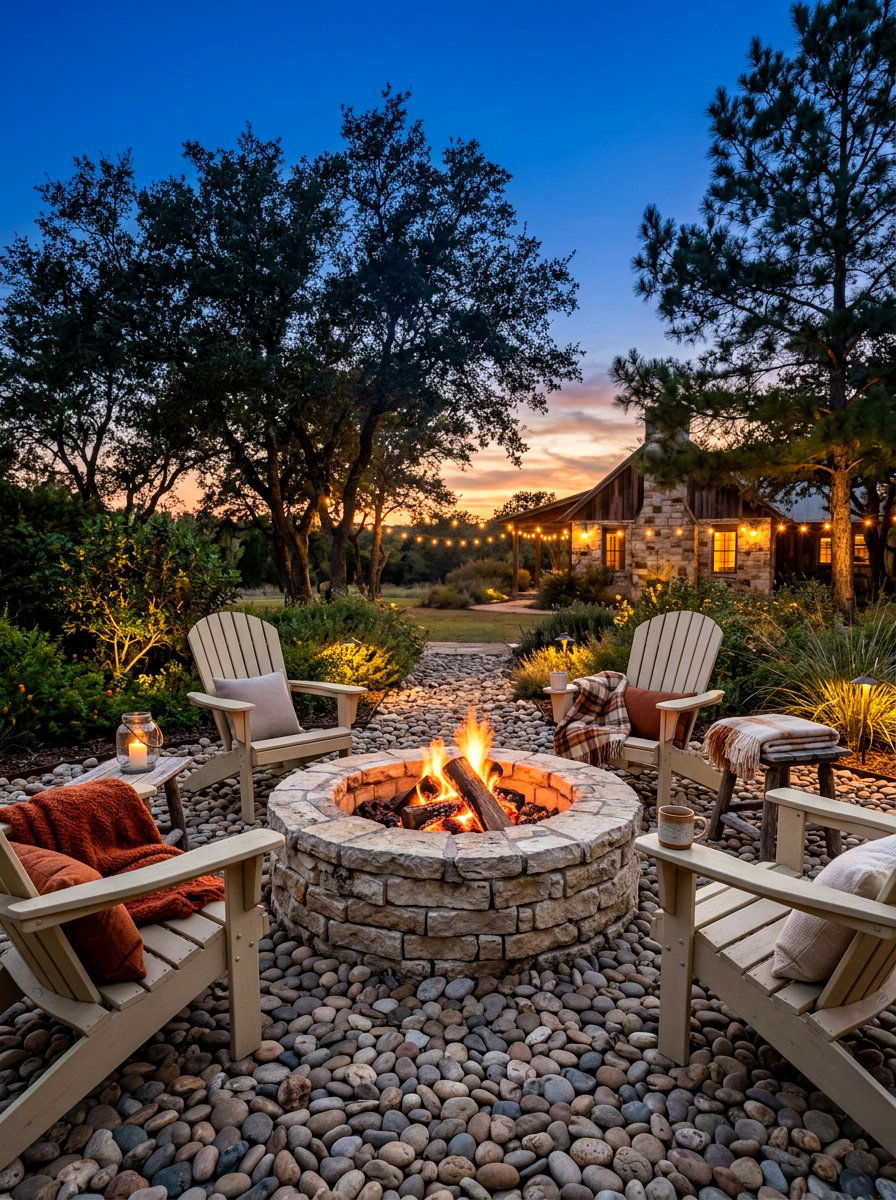 Stone fire pit area - 30 neutral backyard styling ideas