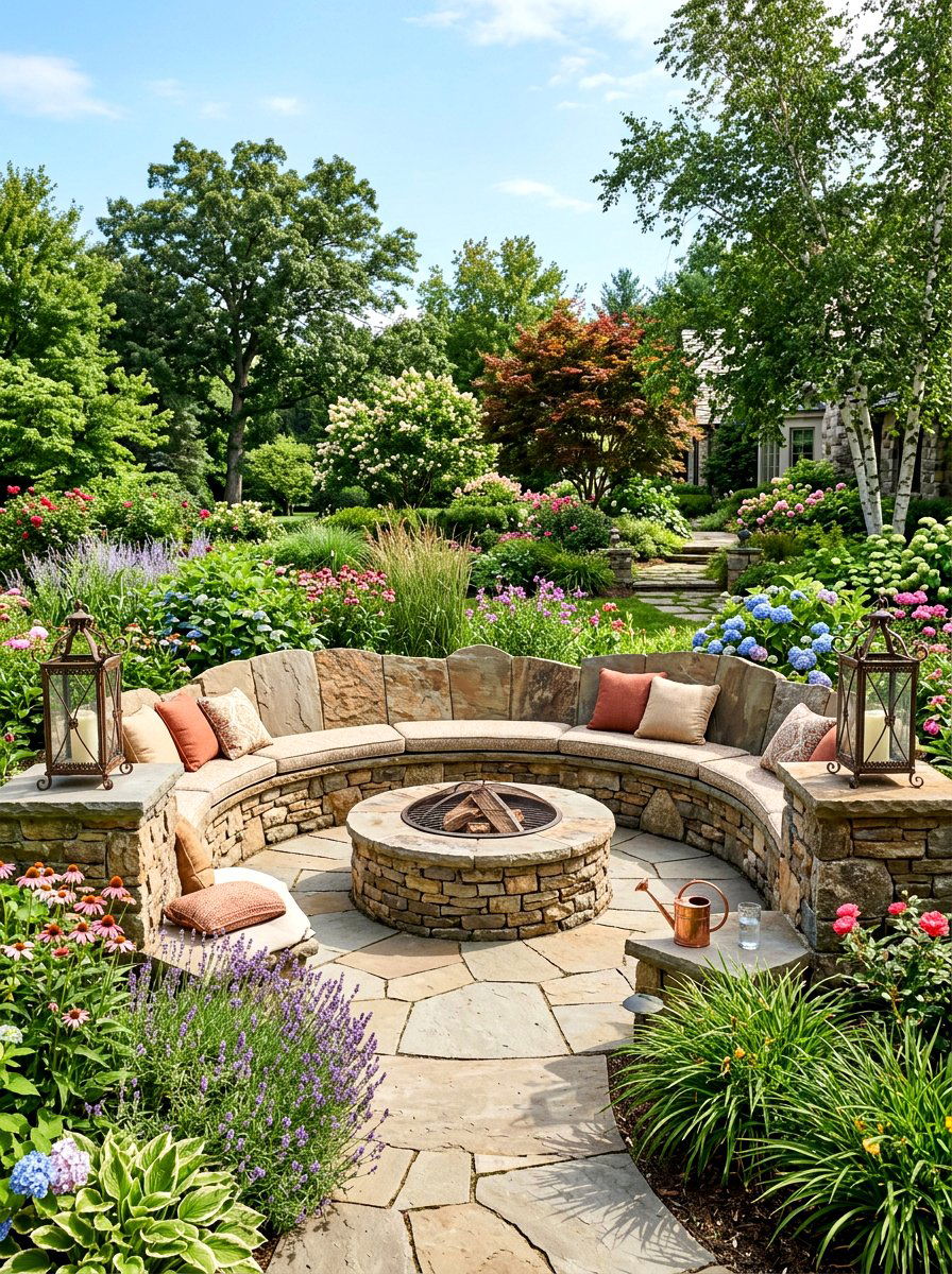 Stone fire pit seating - 30 fire pit lounge ideas