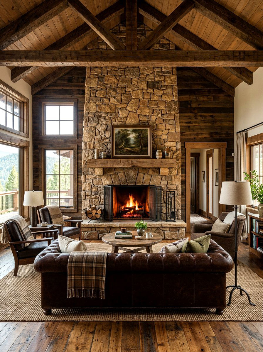 Stone fireplace - 30 tonal brown living room ideas