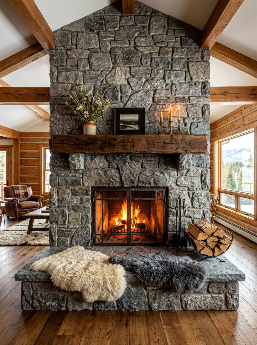 Stone fireplace ledge - 30 hearth seating ideas
