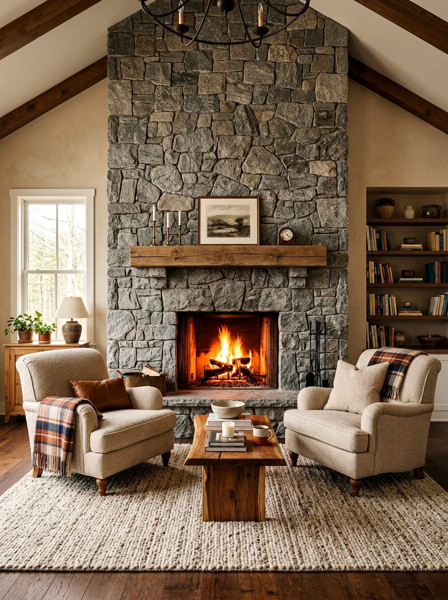 Stone fireplace living room - 30 restorative living room ideas
