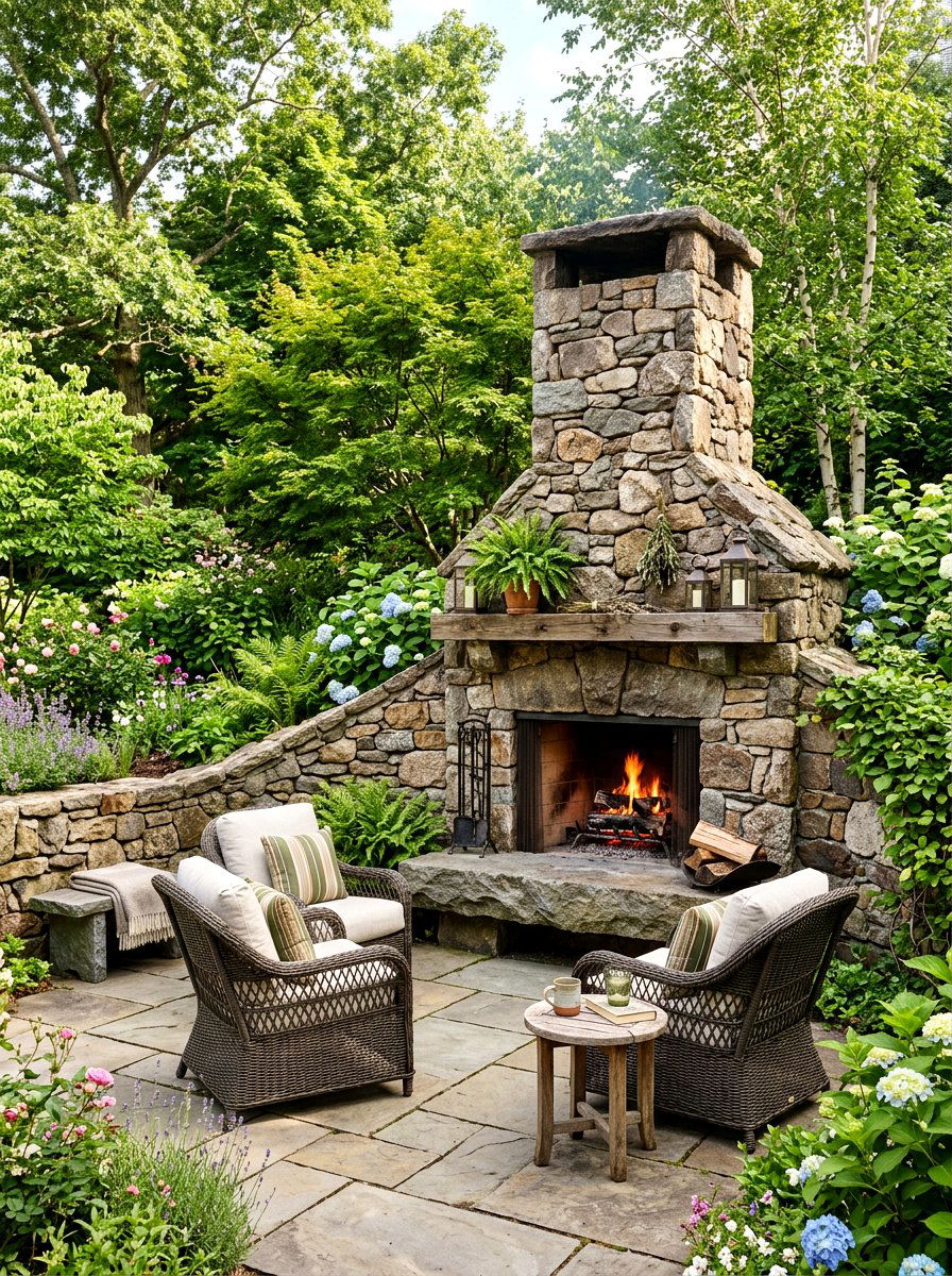 Stone fireplace patio - 30 outdoor fireplace ideas
