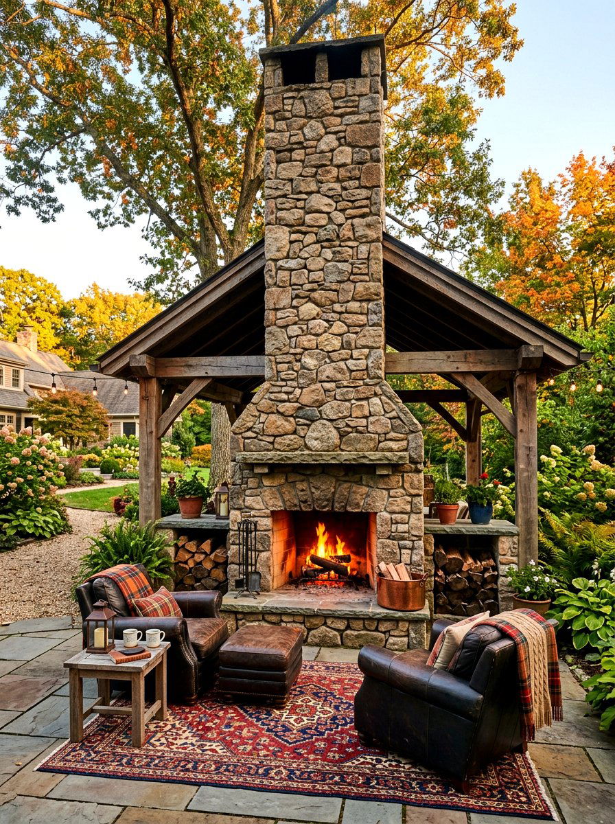 Stone fireplace pavilion - 30 open air pavilion ideas