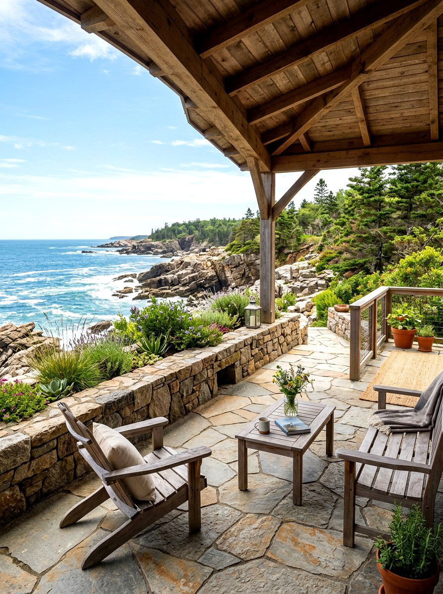 Stone floor porch - 30 lake house porch ideas