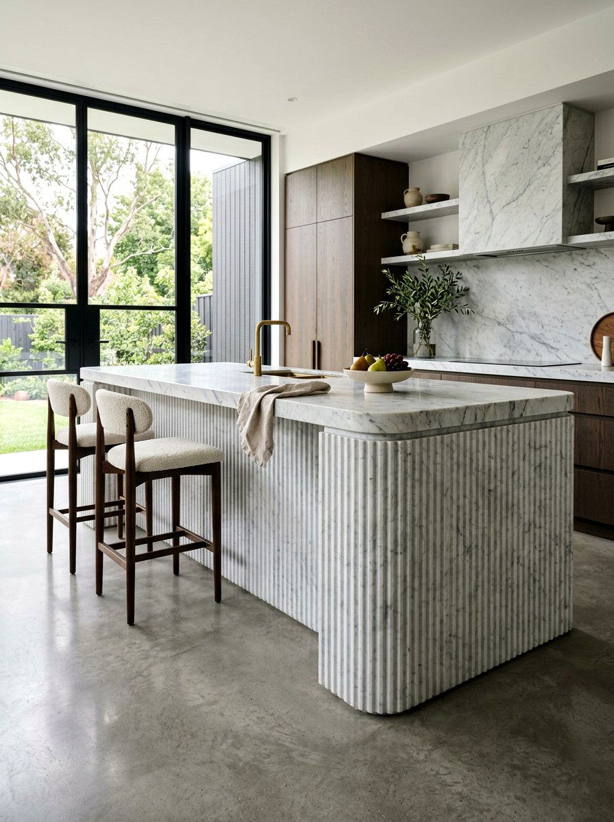 Stone fluted kitchen island - 30 fluted kitchen island ideas