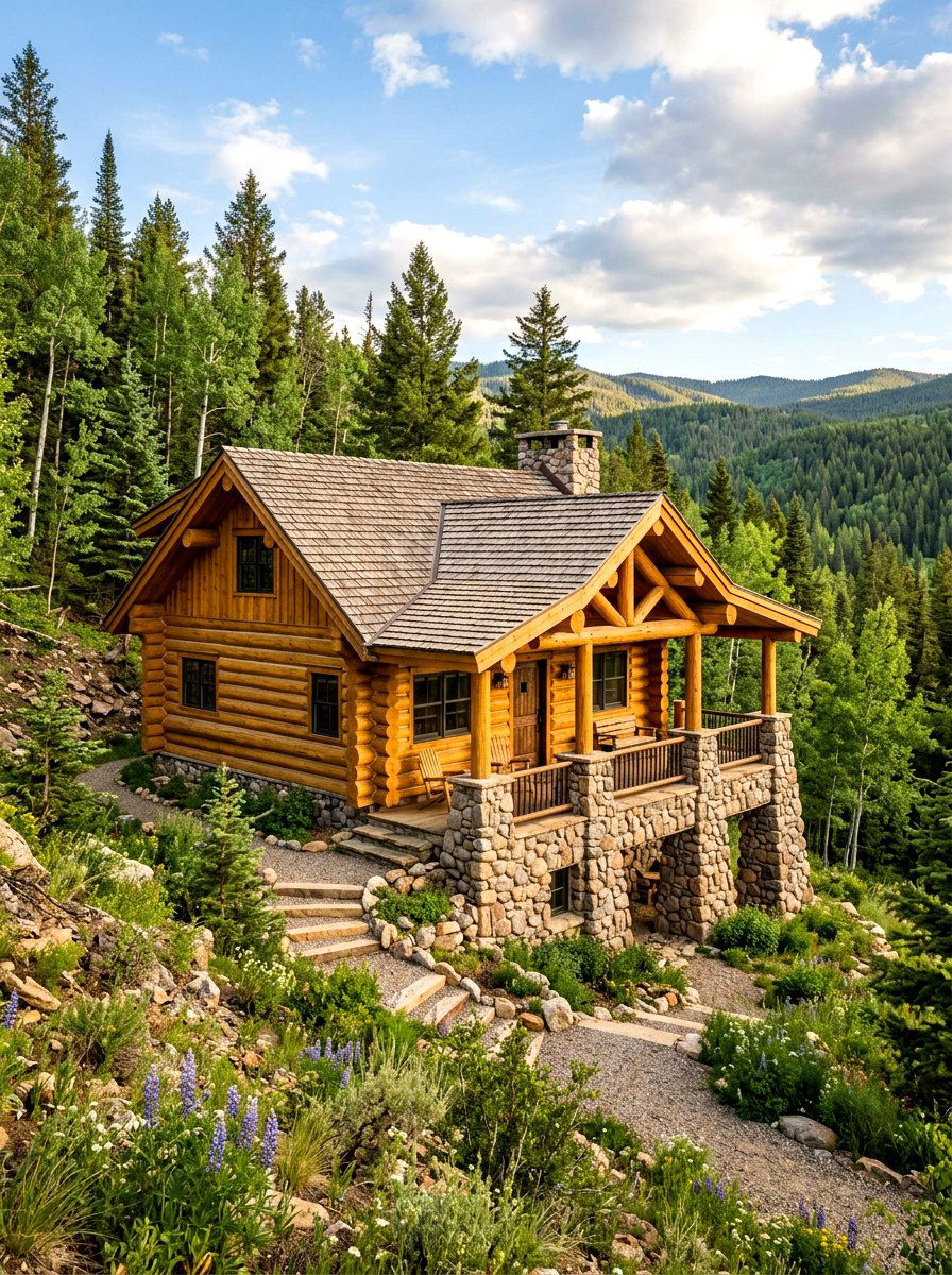 Stone foundation log cabin - 30 cabin exterior ideas