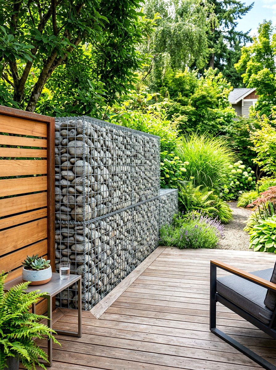 Stone gabion privacy wall - 30 outdoor shower privacy ideas
