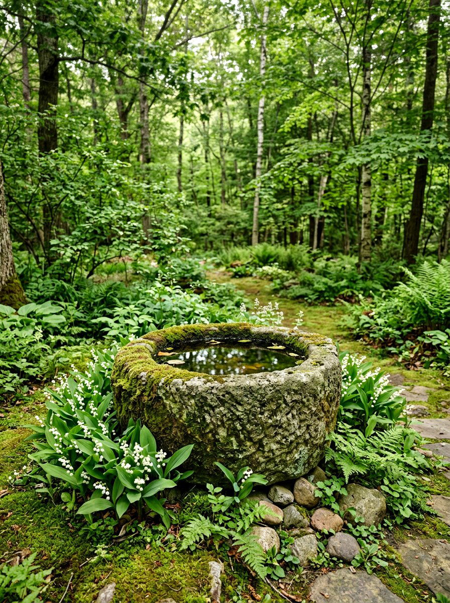 Stone garden basin - 30 garden planter ideas