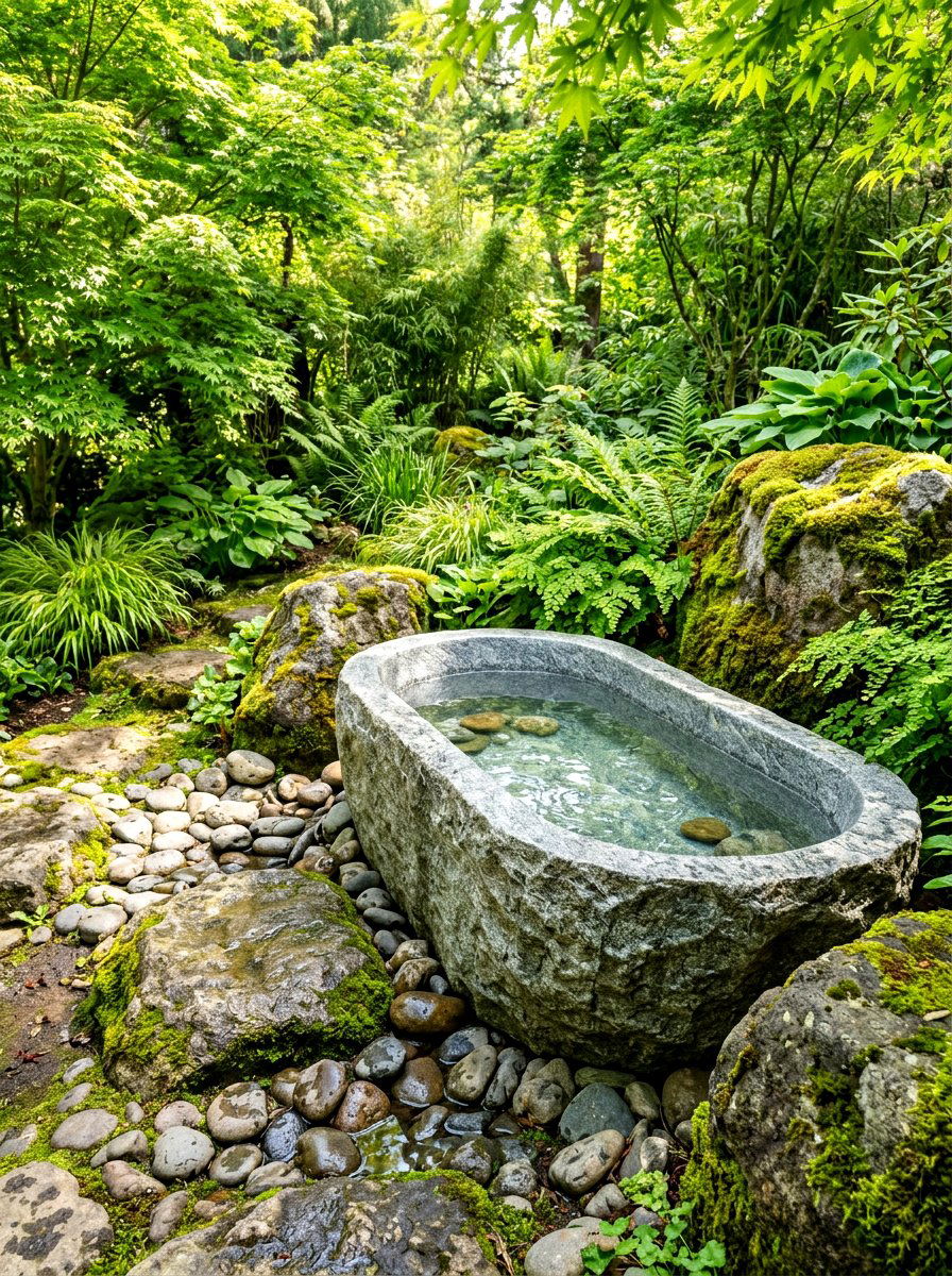 Stone garden bathtub - 30 outdoor bath ideas