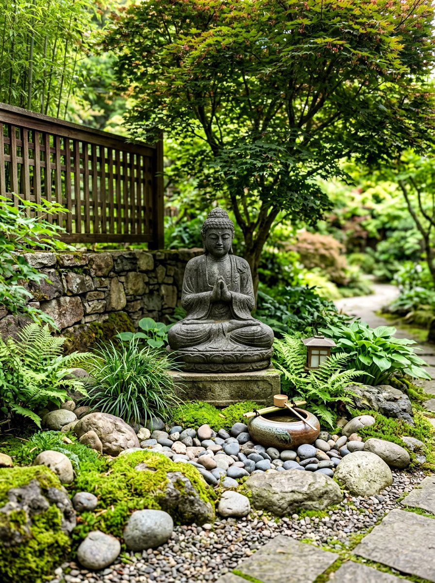 Stone garden statue - 30 porch corner decor ideas