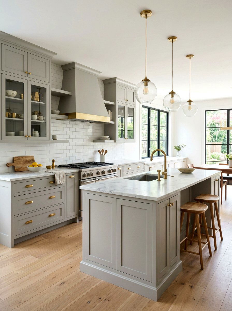 Stone gray kitchen with brass hardware - 30 stone gray kitchen ideas