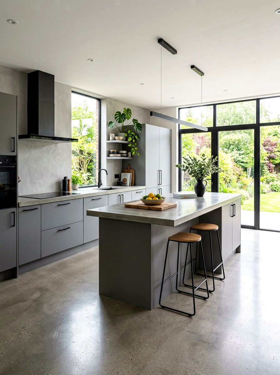 Stone gray kitchen with concrete floors - 30 stone gray kitchen ideas
