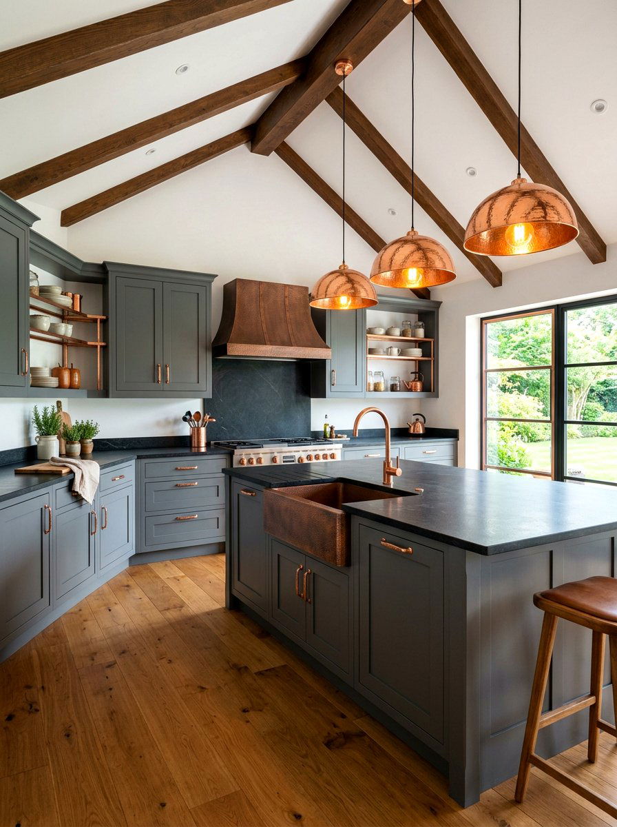 Stone gray kitchen with copper accents - 30 stone gray kitchen ideas