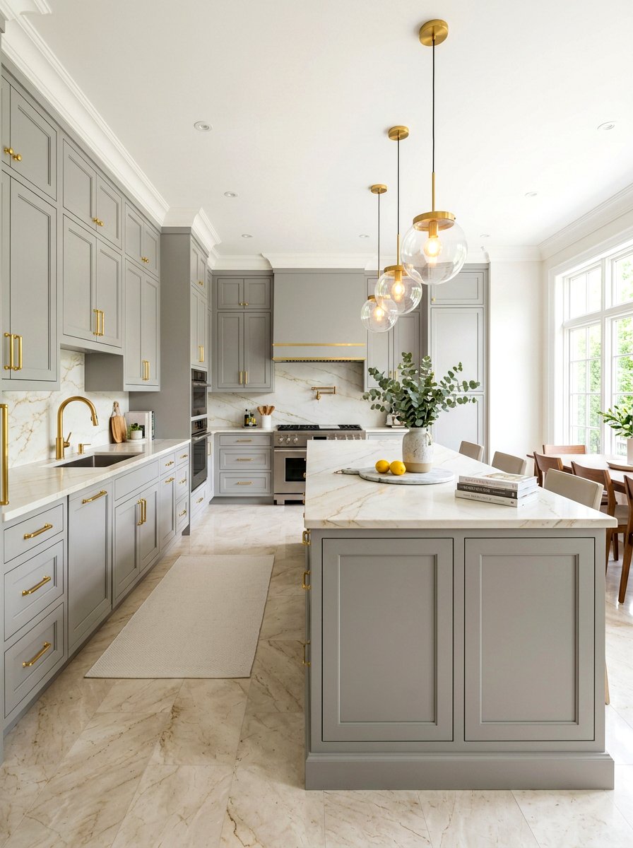 Stone gray kitchen with gold hardware - 30 stone gray kitchen ideas