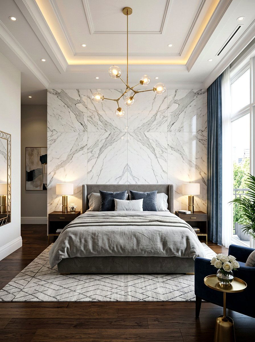 Stone headboard wall - 30 wall to wall headboard ideas
