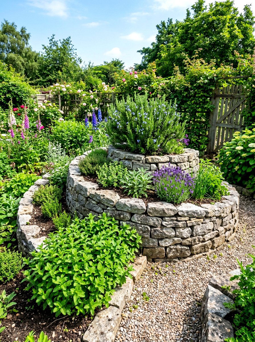 Stone herb spiral - 30 raised herb spiral ideas
