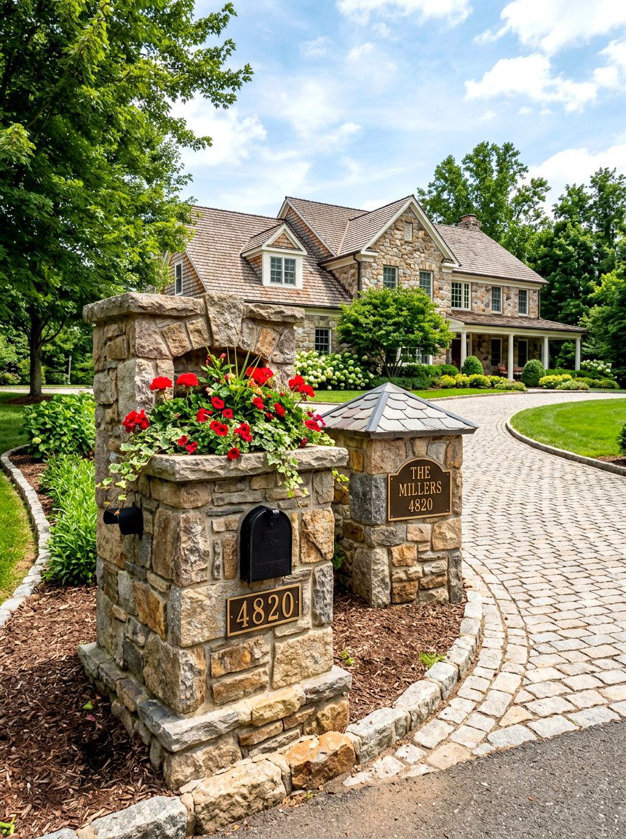 Stone mailbox - 30 driveway entrance ideas