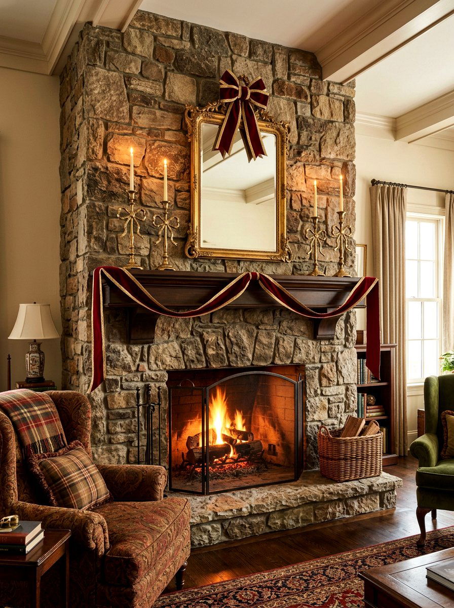 Stone mantel bows - 30 bow decor ideas