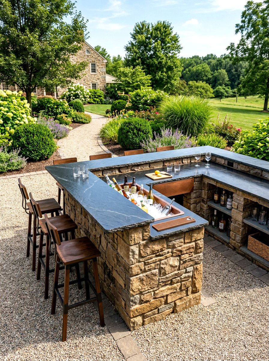 Stone masonry beverage center - 30 drink station patio ideas