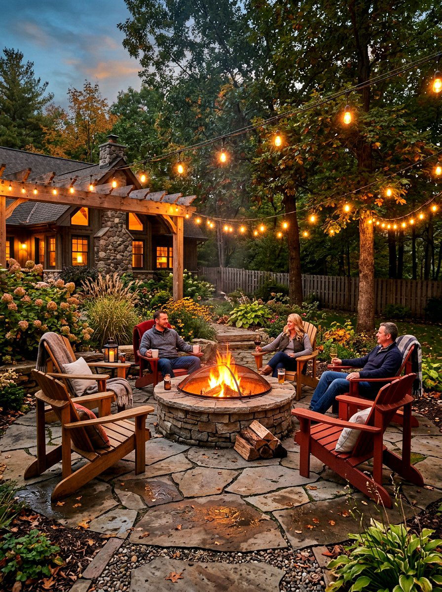 Stone patio firepit - 30 outdoor reading garden ideas
