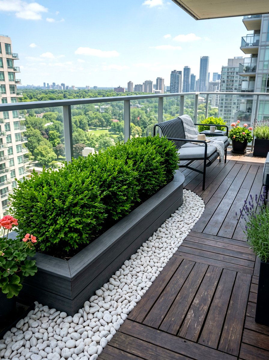 Stone pebble border - 30 apartment deck ideas