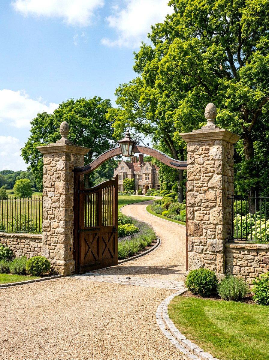 Stone pillar entrance gate - 30 cottage gate curb appeal ideas