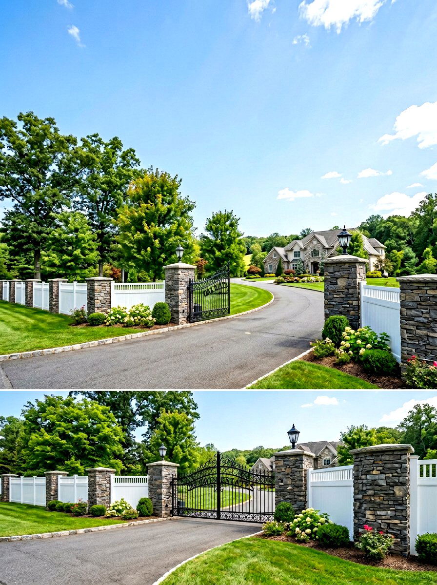 Stone pillar fence - 30 vinyl fence ideas