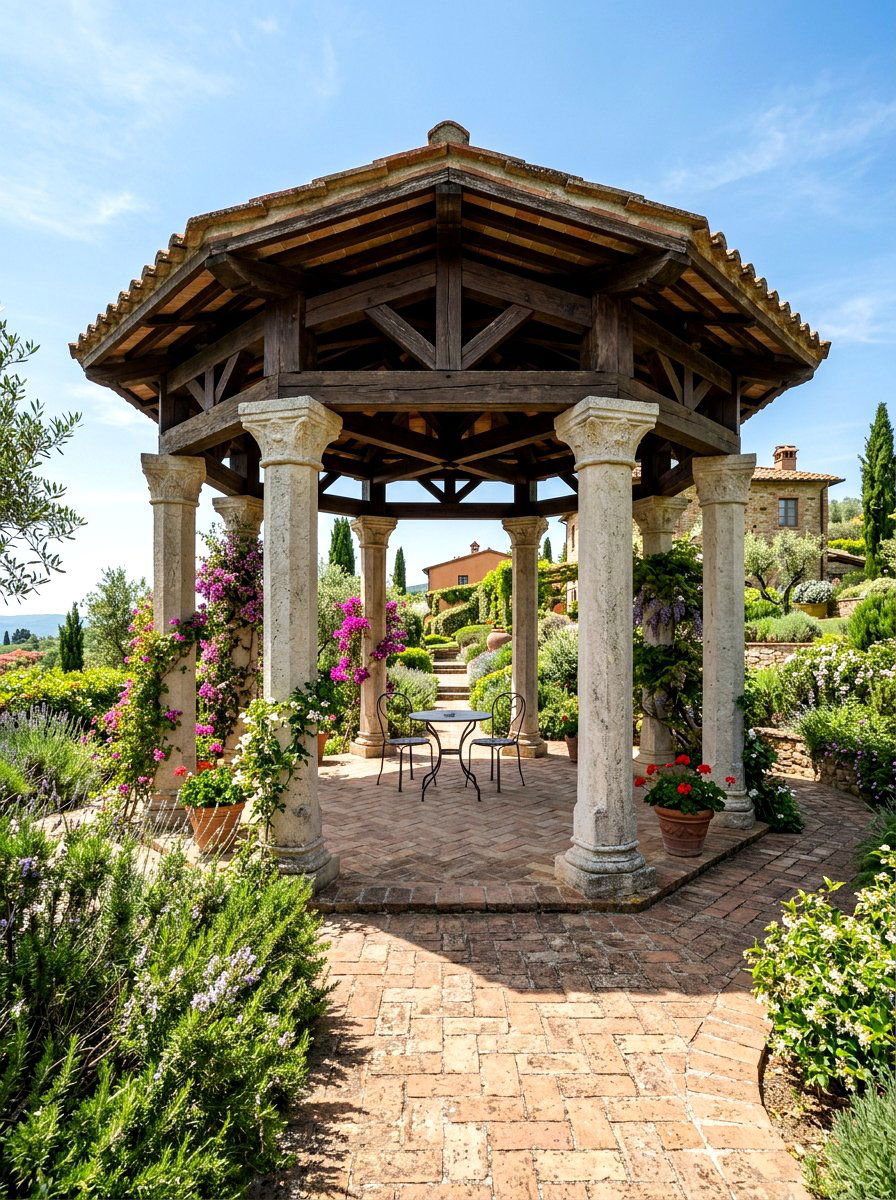 Stone pillar gazebo - 30 patio gazebo ideas