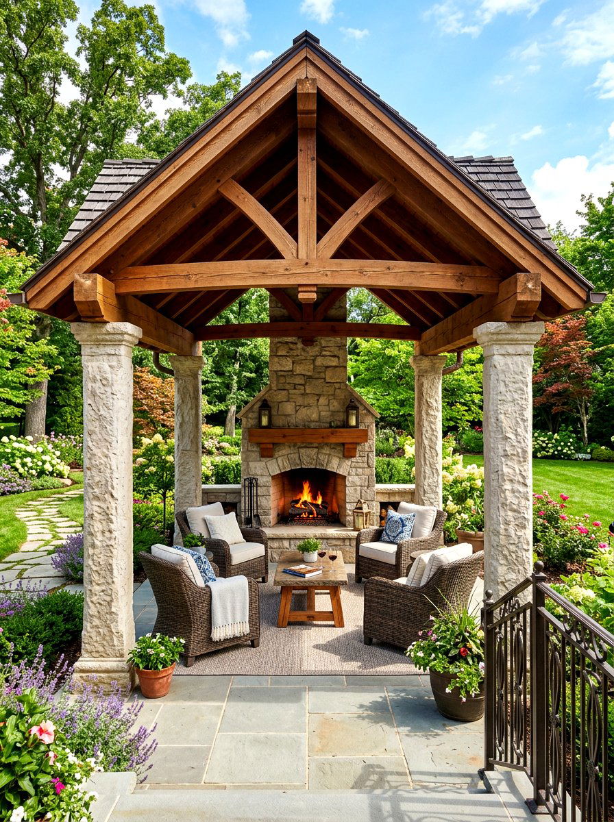 Stone pillar gazebo - 30 garden gazebo ideas