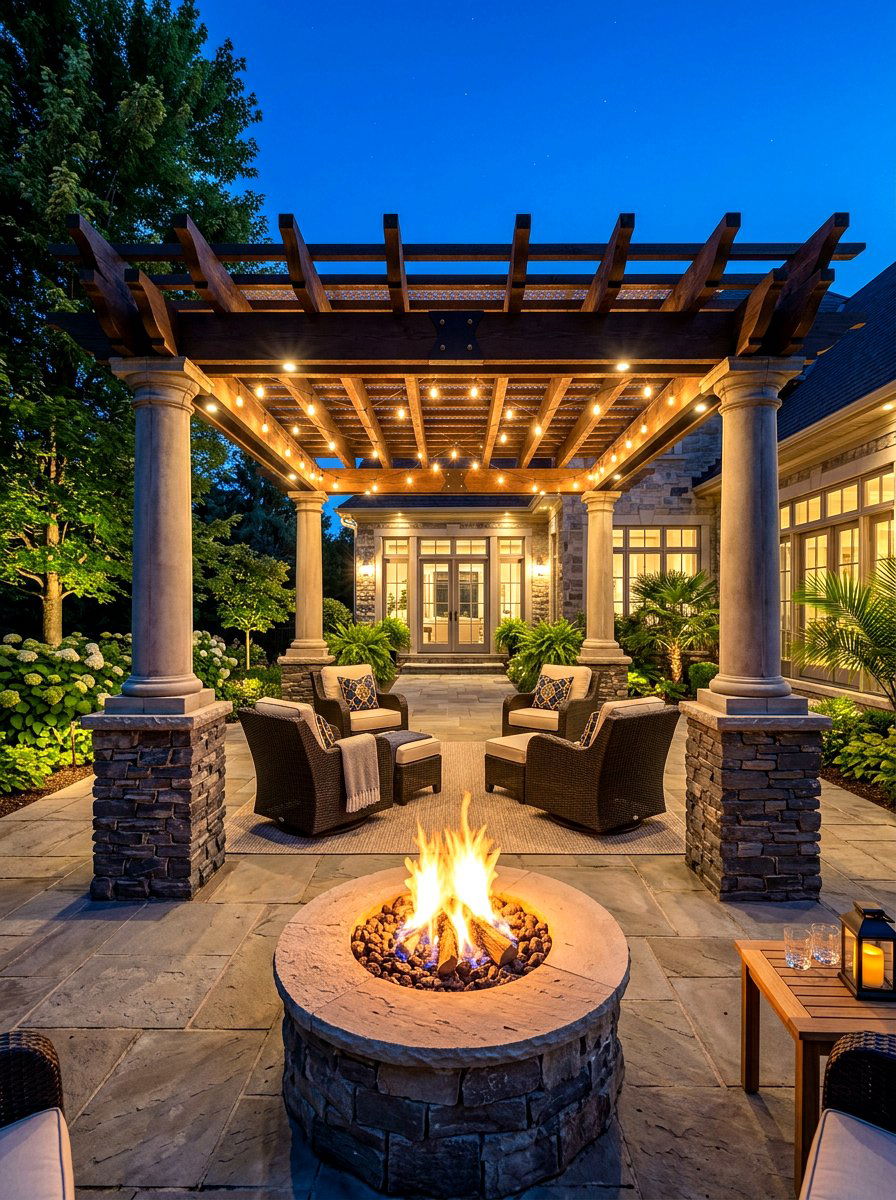 Stone pillar pergola - 30 patio pergola ideas