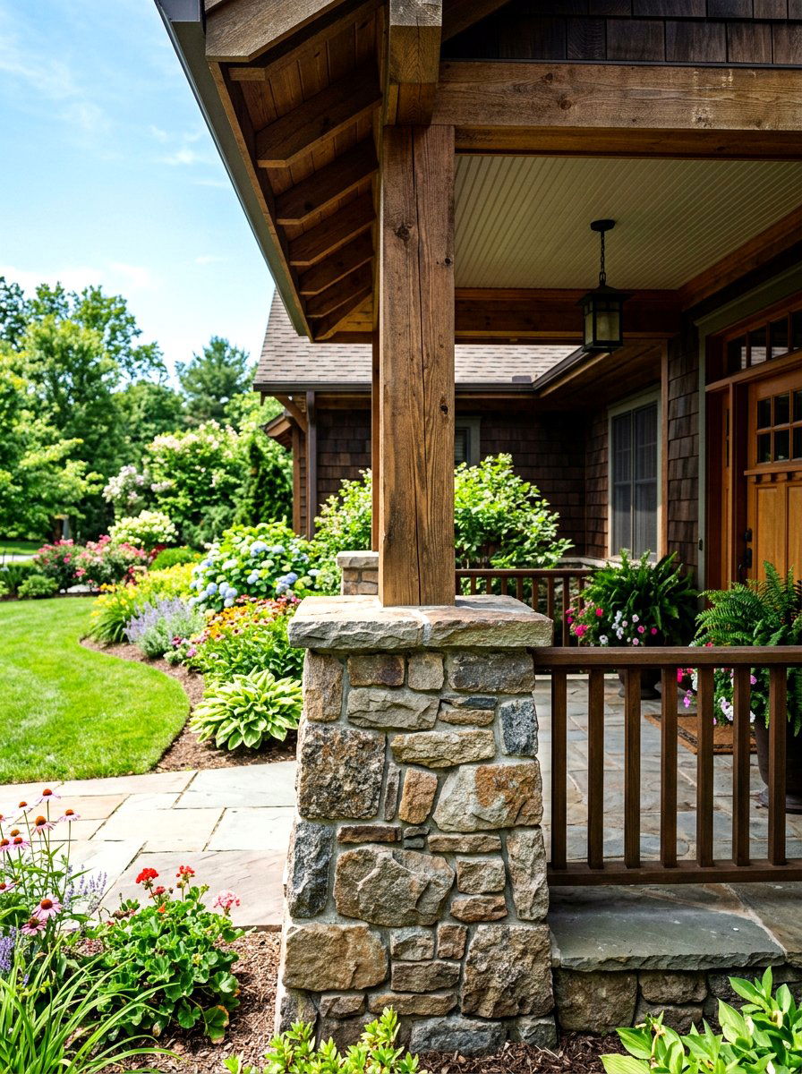Stone pillar porch base - 30 craftsman front porch ideas