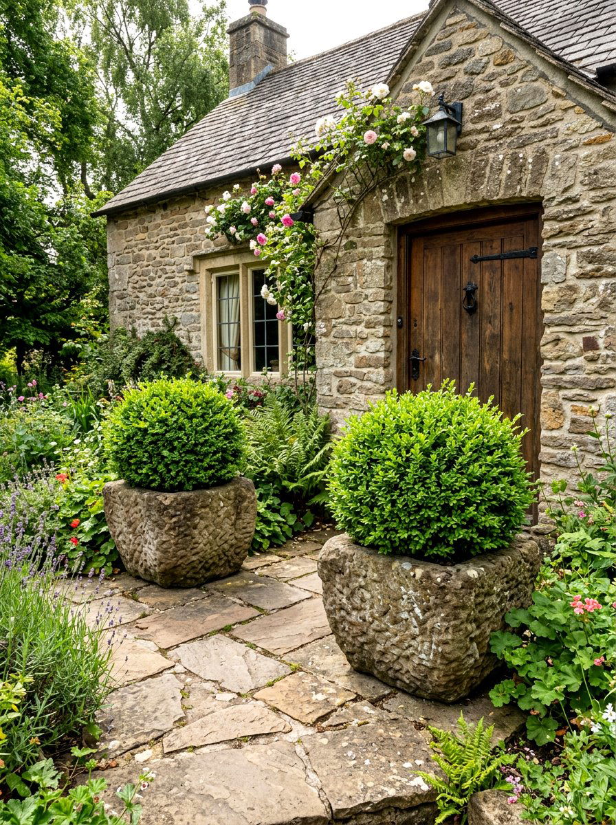 Stone porch planters - 30 front yard planter ideas