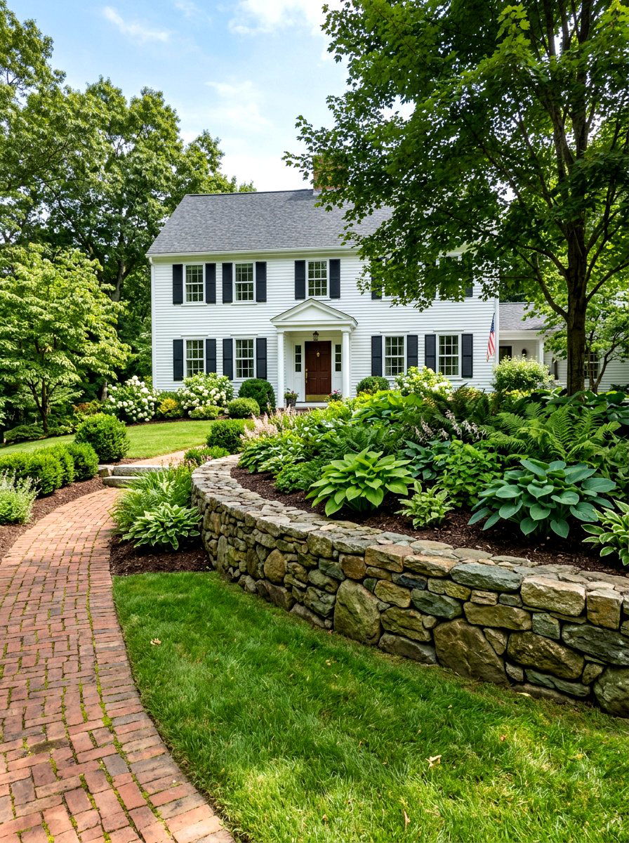 Stone retaining wall - 30 colonial front yard ideas