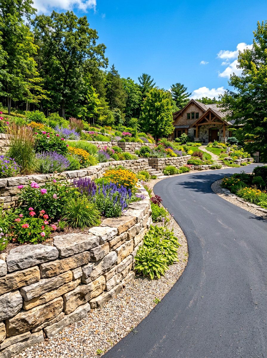 Stone retaining wall - 30 driveway entrance ideas