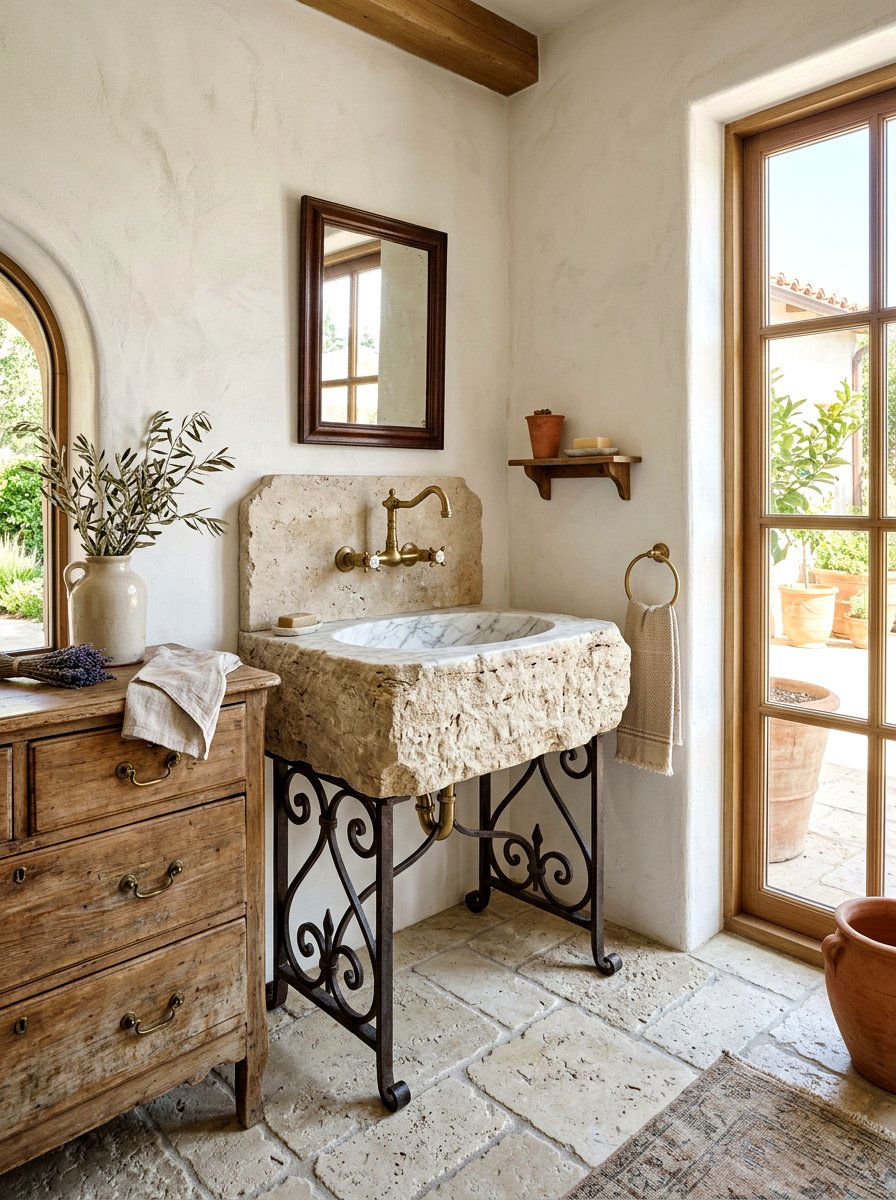 Stone sink on legs - 30 European unfitted kitchen ideas