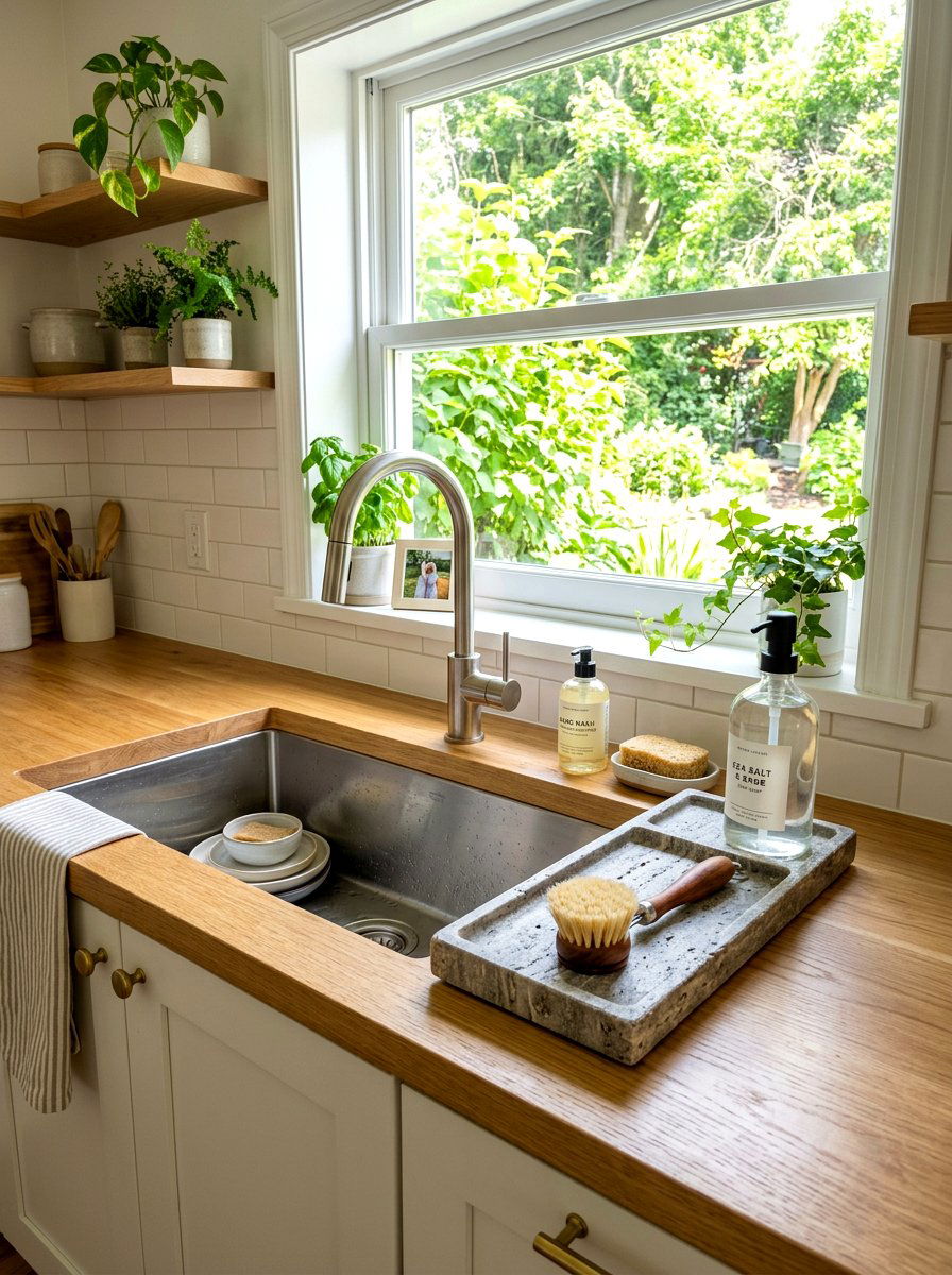 Stone sink organizer - 30 TikTok kitchen decor ideas